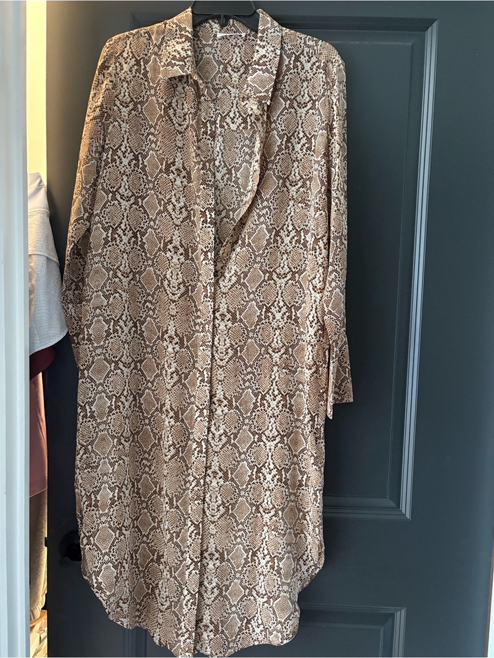 Anine Bing Brown Beige Snake Print Shirt Dress